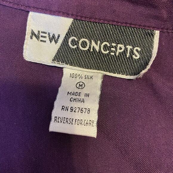 Vintage New Concepts Women’s M-XL 100% Silk Button Up Shirt Purple High Neck - Picture 2 of 10